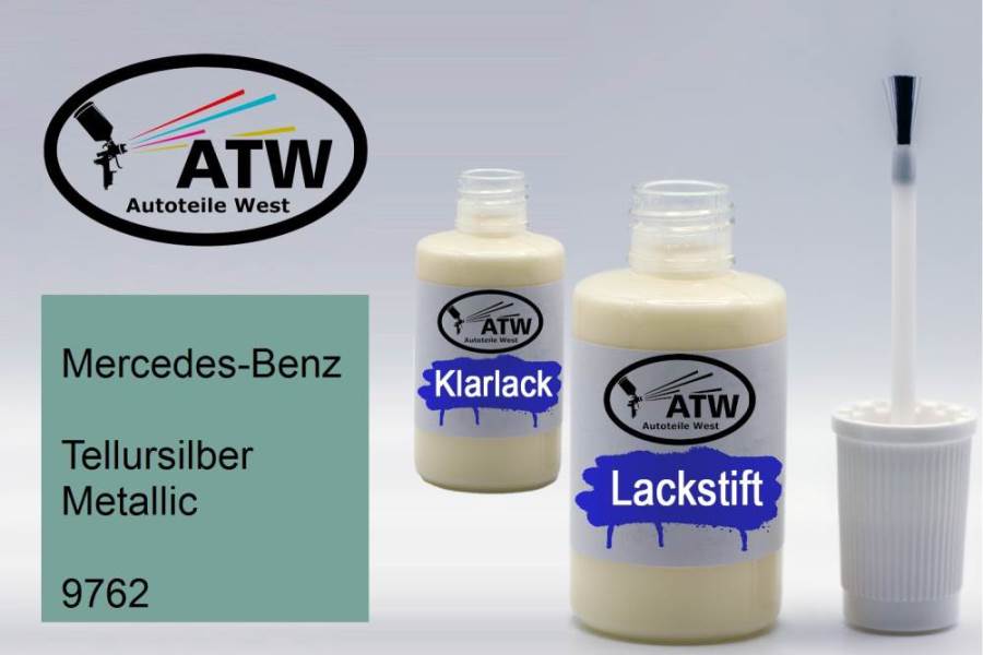 Mercedes-Benz, Tellursilber Metallic, 9762: 20ml Lackstift + 20ml Klarlack - Set, von ATW Autoteile West.